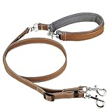 Beanspet 犬用リード 2重ロック ダブルナスカン レザー製 1.2m 長さ調整 持ち手パッド 小型犬 中型犬 大型犬 散歩 しつけ 脱走防止 (ブラウン, S)