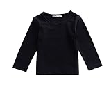 ベビー ガールズ ボーイズ ソリッドキャンディー色　ボトムシャツ コットン ロングスリーブ Tシャツ トップス (80cm/6~12ヶ月, ブラック)
