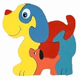 Traditional Wood'n'Fun: Baby/Toodler Wooden Colourful Dog & Puppy Jigsaw/Puzzle by Ackerman