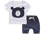 ベビー服 赤ちゃん 男の子 キッズ Tシャツ ズボン セットアップ 子供 チェック柄 可愛いベア 春夏 カジュアル お出かけ 出産祝い (120)