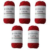 すみれcraftショップ 「30 COLORS YARN」 コットン アクリル 毛糸 一玉約50g 120m 単色5玉セット 編み物 (11.ディープレッド)