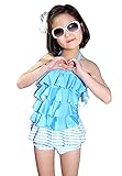 Ziweibaボーダー柄 フリルホルターネック水着 女の子 子供ワンピース キッズ スイムウェア ベビースイミング 連体式水着 (M, B)