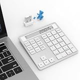 Fiauvx テンキー 電卓 Type-C充電 Type-C有線とBluetooth ワイヤレス テンキー 電卓 2 in 1スリム 34キー 外付けテン キーキーボード データ入力 + 計算 テン キー ノートパソコン、デスクトップPC、スマートフォン対応 (シルバー)