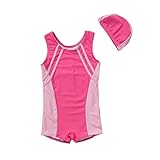 正規品 子供水着 女児水着 男児水着 ネイビー/ピンク キッズ水着 帽子付き水着 スイムキャップ UPF50+素材使用 (9T(120-130), ピンク)