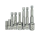 8pcs 六角ソケットドライバ 電動スクリュードライバヘッド 接続ロッドシャンクドリルチャックスリーブツール 1/4"3/8" 1/2"（25mmと65mm）用