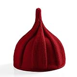 とんがり ニット帽 キッズ ねじり帽 秋冬 選べる19色 (ワインレッド（裏ボア）)