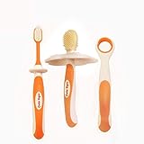 Liebeye 歯ブラシ 赤ちゃん シリコーン キッズ 舌クリーニング 歯科ケアトレーニング 歯がため 4本/セット オレンジ