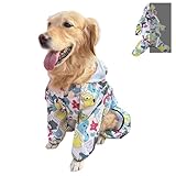 LIKOKLIN 犬用レインコート 犬カッパ 雨具 通気 帽子付き 反射条付き 散歩用犬服 着脱簡単 ド 犬ジャケット ペット雨具 中型犬 大型犬 着脱簡単 ド 犬ジャケット ペット雨具 ホワイト ，ブルー (ホワイト【四足用タイプ】, S)