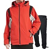 アオキ（aoki outdoor）レインウェア レインスーツ 上下セット ゴルフウェア ウィンドブレーカー マウンテンパーカー 防水 メンズ カッパ 透湿 防水 防風 軽量 (レッド, S)