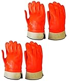 Men's Size Extra Large Orange PVC Work Gloves with Fleece Lining and Gauntlet Cuff : ( Pack of 2 Pai