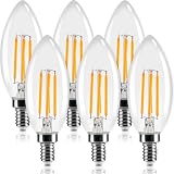 Tengyuan シャンデリア電球 60W形相当 E12口金 LED電球 60W フィラメント LED電球 E12 6個入り 蝋燭型 電球色 6W 2700k 600lm C35 クリアタイプ シャンデリア形
