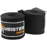 Meister ジュニア 108インチ 伸縮性コットン ハンドラップ MMA & ボクシング用 (ペア) - ブラック