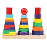 P Prettyia カラフル　虹色　リング　八角形　長方形　幾何学ブロック　ジオメトリブロックタワーおもちゃ