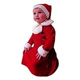 女の子 ベビー服Karchi クリスマス　ワンピース　長袖 赤地　ちょっぴり　ファション　可愛い　ドレス (100, 赤)