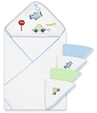 Spasilk 100% Cotton Hooded Terry Bath Towel with 4 Washcloths, Plane Blue/Green by Spasilk