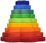 Grimm's Large Flower Tower - Wooden Rainbow Stacking Conical Tower with 8 Decorative Pieces [並行輸入品]