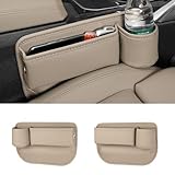 【ホンダ 新型 N-BOX/N-BOXカスタム JF5 JF6 に適用 】隙間収納ボックス 車用収納バッグ 大容量 車内収納 ドリンクホルダー付き 高級レザー 防水 取り付け簡単 データケーブル穴付き 運転席・助手席・センターコンソールに対応 カーアクセサリー 整理整頓 (Beige)