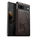 Carveit 木製 ケース 対応 Google Pixel 7a カバー [天然木&ブラックソフトTPU] 耐衝撃 ピクセル 7a 保護 ケース,レーザーアート彫刻, ワイアレス充電 対応 Pixel 7a ケース (黒い木-神奈川沖浪裏)