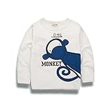 PANCY 子供服 春秋 長袖 Tシャツ トレーナー 丸い襟 男の子 女の子 可愛い 動物柄 さる(90cm,ホワイト)