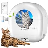 猫 自動トイレ, 猫 トイレ 自動トイレ, 全自動猫トイレ, 自動猫トイレオシッコが漏れない アップグレードしたシリンダ スマホ管理,APP連携・静音設計・安全保護機能付き,76L大容量・複数猫対応・ゴミ袋ロール＆脱臭機＆お手入れブラシ付き（ホワイト）