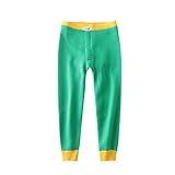 PANCY 子供服 秋冬 長ズボン 裏起毛 防寒 ストレッチパンツ リブ 女の子 男の子 多色(120cm,グリーン+イエロー)