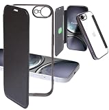 Carrier-City iphone用 16e ケース 手帳型 背面クリア 薄型 透明 軽量 カバー かわいい オシャレ カードポケット カードケース スマホケース (iphone用 16e, ブラック)