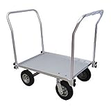 ミナト アルミ台車 MAC-100NWH 《両側ハンドル仕様》 (ノーパンクタイヤ/アルミ板張り/コンテナ4個用/荷重100kg)