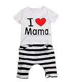 Nice Days（ナイス　ディズ）　I LOVE MaMa ベビー服　　可愛いTシャツ　男女兼用　Tシャツ+パンツ　2点セット　 (120, ホワイト)