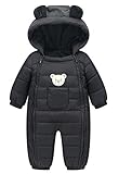 (チェリーレッド)CherryRed ベビー服 新生児 カバーオール 前開き ふわふわ 中綿 熊 フード付き 寒さ対策 黒 90
