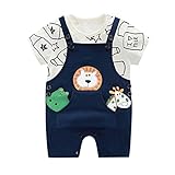 Cutelove 子供服 半袖Tシャツ+サスペンダーパンツ 夏 動物柄 男の子 女の子 キッズ 男女兼用 赤ちゃん ベビー 可愛い 綿 柔らか 素敵 半袖 上下セット オーバーオール