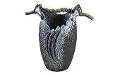 信楽焼 花瓶 【焦げ青窯変手桶花器】 陶器 花入