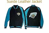 Jacksonville Jaguars大人ミディアムフルZipスエードレザーHeavyweightジャケット – ブラック/ティール