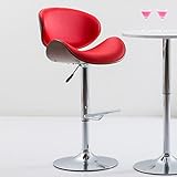 【絶妙な曲線が体にフィット 広々設計の美カウンターチェア】 約50cm座面幅 しっかり背中とお尻を包み込むチェア 滑らか手触りPUレザークッション リラックスタイプ 人気の木目デザイン (レッド色)