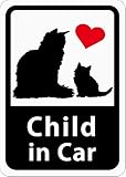 Child in Car 「長毛ねこの親子」 車用ステッカー (マグネット) (ホワイト) ／ こどもが乗ってます s07