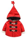 「楽々セレクトショップ」子供服 ジャケット ベビー服 赤ちゃん服 キッズ コート フード付き 上着 裏起毛　秋冬 防寒 保温 ガールズ 70-100 (80cm, レッド)