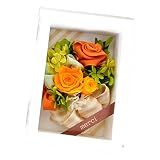Merci la fleur プリザーブドフラワー 写真立て 完成品 Souvenir クリーミーオレンジ ガラス刻印「Happy life」
