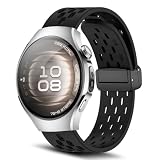 [RoSoki] 18mm バンド Huawei Watch GT 6/GT 5/GT 4 41mm / Huawei Watch 5 42mm /GT 5 Pro 42mm / Garmin Venu 4/Venu 3S 41mm / Forerunner 265S 対応 シリコン製 マグネット付き スポーツバンド 替えストラップ 交換ベルト 柔らかい 通気性 男女通用 (ブラック)
