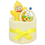 出産祝い ベビーギフト granpapa（グランパパ） おくるみブランケット 木のラトル HEIMESSのおもちゃ シュテルンターラー ファーストケーキ ギフトセット 男女兼用 (イエロー)