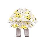 Pojour 春 0-2歳 2-7歳女の子可愛いドレス キッズスカート 2セット 漫画花 通気 綿 黄色(70cm)