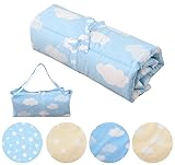 エムール 収納バッグ付き『お出かけ お昼寝マット』 雲柄 ブルー