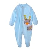 エルフ ベビー(Fairy Baby)ベビーカバーオールロンパース 足つき長袖 春秋 出産祝い 可愛い鹿柄 ブルー 3M