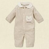 西松屋　長袖襟付きコンビドレス（オーガニック/くまアップリケ）【新生児50-60cm】