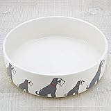 フードボウル 犬柄 犬用 陶器お皿 餌入れ 水 ペット食器 犬用 ごはん皿 おしゃれ (シュナウザー/グレー（大）)