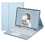 Fire HD 10 Plus/HD 10 2021年型 第11世代 キーボード ケース タッチパッド搭載 可愛い 丸型キー Fire HD 10 プラス 10.1インチ タブレット キーボード付き カバー マウス機能 (ブルー)