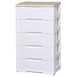 アイリスオーヤマ チェスト 木天板 5段 幅56×奥行41.5×高さ100cm ホワイト/ナチュラル HG-555R