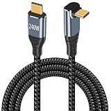Poyiccot USB C ケーブル L字 3m【240W/5A急速充電 USB3.1 PD対応 】USB C to USB C ケーブル E-markerチップ内蔵 ナイロン編み L字型 タイプc ケーブル MacBook Pro iPad Pro Galaxy S21 S20等type c機種対応