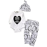 新生児　幼児　長袖　ロンパース+パンツ＋帽子　3点セット　男女兼用　コットンブレンド　かわいいプリント　子供服　カバーオール　出産祝い　0-24月設定 (70 (0-6M))