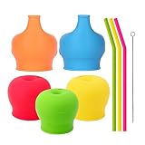 TougsサーモスストローシリコンストローカップLids for Toddlers Babies ( Pack of 5 ) – 3 Drinking Straws Included – 再利用可能、
