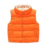 PANCY 子供服 秋冬 袖なし ジャケット 中綿 ベスト 立て襟 裏起毛 厚手 無地 シンプル 男の子 女の子(120cm,オレンジ)