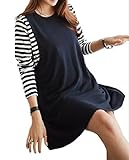 (ミウォルナ) Miwoluna マタニティ ワンピース 授乳口あり ボーダー 長袖 フリーサイズ (ネイビー)